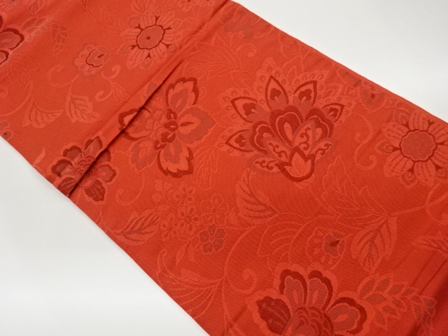 纐纈花唐草模様織出し全通洒落袋帯